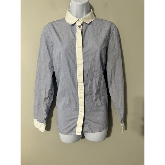 Massimo Dutti Tops - Massimo Dutti Blue Stripe Button Down Shirt White Collar Cuffs Size 12